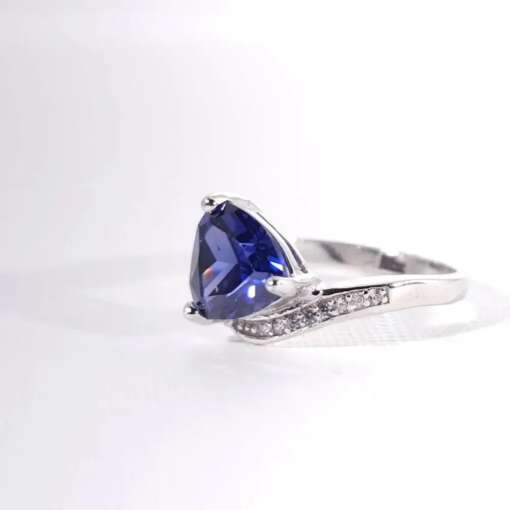 Tanzanite 3.4 Carats Ring Sterling Silver Size 6.75